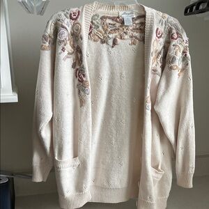 Elegant Cream Cardigan with Floral Details